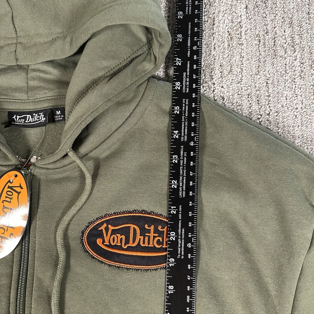VON DUTCH Mens Sz M Full Zip Hoodie Embroidered Logo Green Orange Oversized‎ NWT - Picture 7 of 9